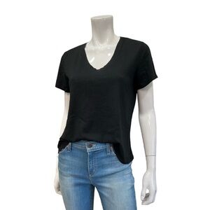 Lejule Charlotte Black V-Neck Tee Short Sleeve Elevated Basic Top XS